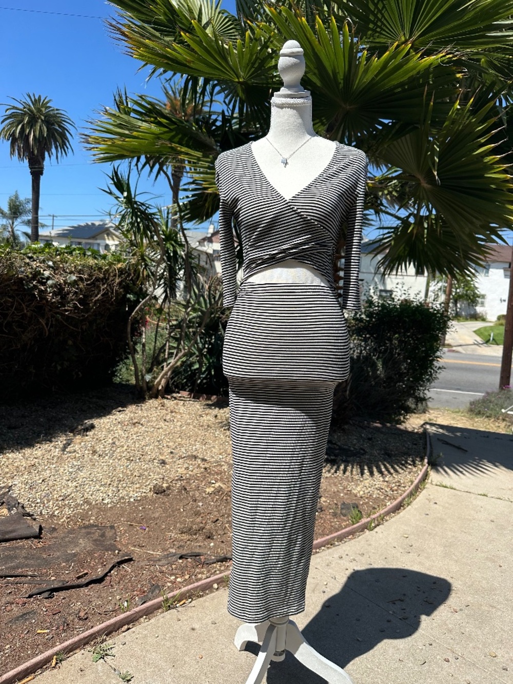 Black & White Striped Bodycon Dress | Wrap Top S